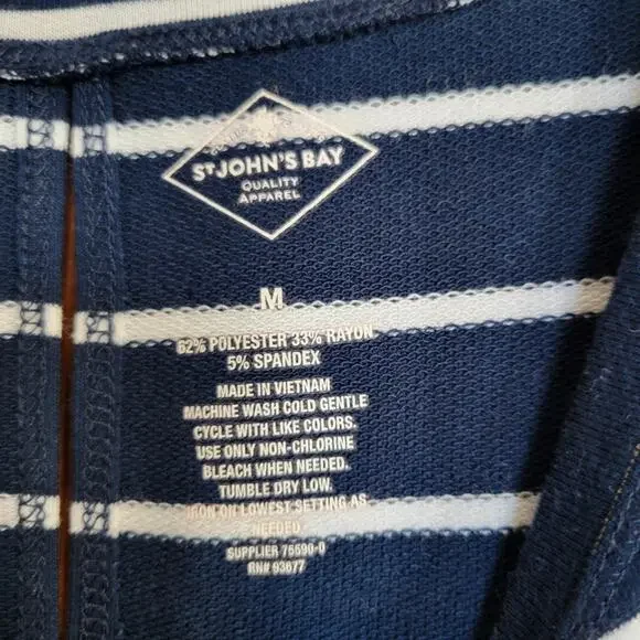 ST JOHNS BAY Shirt Dress Women Medium Blue White Striped Slip On Pockets Slit - Picture 10 of 12